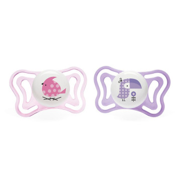 Lot de 2 sucettes Physio Light silicone + Boîte stérilisable 2-6m Rose