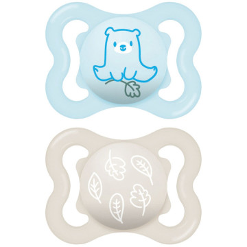 Lot de 2 sucettes Supreme Silicone Coloris Aléatoire 2-6 mois Mam bleu/beige