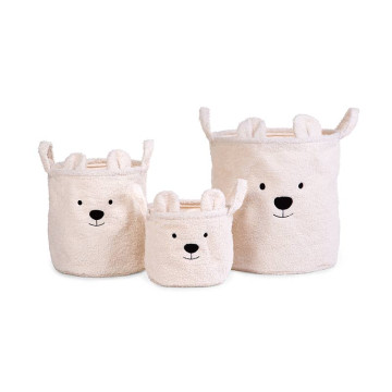 Lot de 3 paniers de rangement Teddy écru Childhome