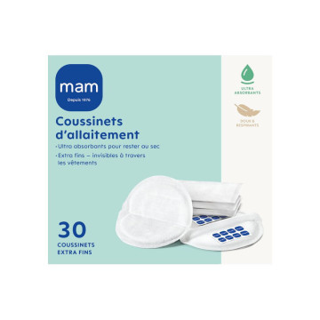 Lot de 30 Coussinets d'allaitement Mam packaging face