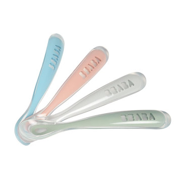 Lot de 4 cuillères d'apprentissage silicone 1er âge Béaba