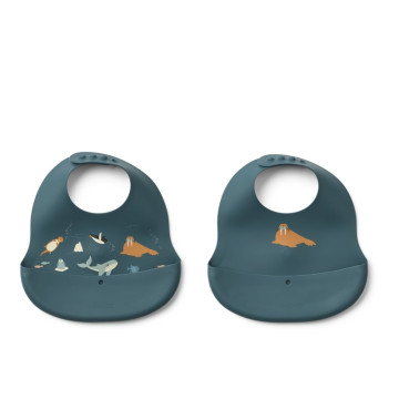 Lot de 2 bavoirs imprimés Ember Liewood Arctic Sea /  Ocean view
