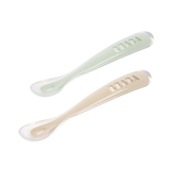 Lot de 2 cuillères silicone 1er âge avec boite Argile/Vert de gris BEABA produit
