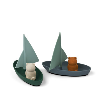 Lot de 2 jouets de bain bateaux Ensley silicone Whale blue multi mix Liewood face