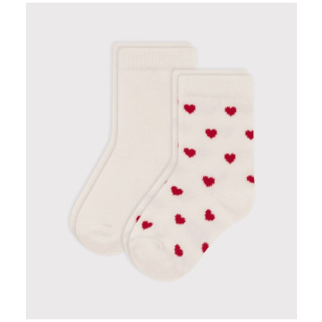 Lot de 2 Paires Chaussettes Blanche/Coeurs Petit Bateau face