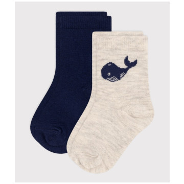 Lot de 2 Paires Chaussettes Bleu/Baleine Petit Bateau face