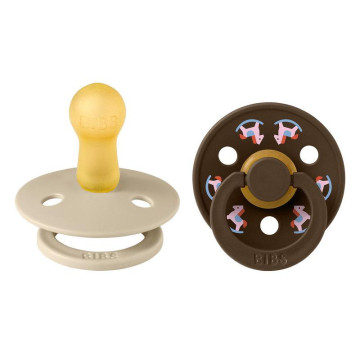 Lot de 2 Sucettes BIBS Colour Collection Fête Caoutchouc naturel 0-6 Mois Vanilla/Mocha BIBS profil