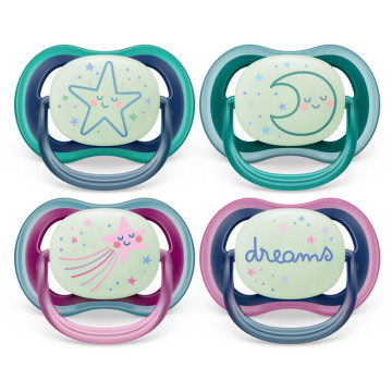 Lot de 2 Sucettes Ultra Air Nuit Mix Déco coloris aléatoire 6 -18M Phillips Avent lot 