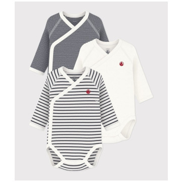 Lot de 3 Bodies Croisés Manches Longues Marinière Petit Bateau face