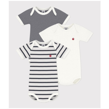 Lot de 3 Bodies Manches Courtes Marinière Petit Bateau face