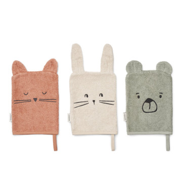 Lot de 3 gants de toilette Sylvester Dove blue mix Liewood Produit 