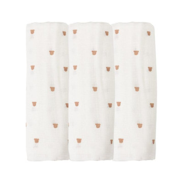 Lot de 3 langes 70x70cm Ours Moka Trois Kilos Sept le lot