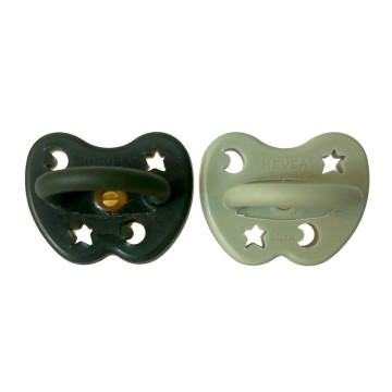 Pack de 2 sucettes Orthodontie 3-36 mois 100% caoutchouc naturel Sage & Deep forest Green Hevea face