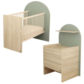 Pack Duo Arche Lit évolutif Sauge + Commode à langer/Bureau Sauthon cover