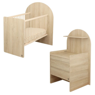 Pack Duo Arche Lit évolutif Strié + Commode à langer/Bureau  Sauthon cover