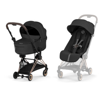 Pack Duo Poussette ultra-compacte Coya Confort 2026 avec nacelle pliable Ch&acirc;ssis Rose Gold Sepia Black cover