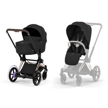 Pack duo Poussette électrique tout-terrain e-Priam 2026 avec nacelle pliable Rose Gold Sepia Black Cybex cover