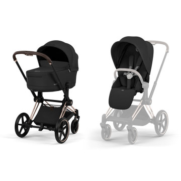 Pack duo Poussette tout-terrain Priam 2026 avec nacelle pliable Châssis Rose Gold Sepia Black Cybex cover