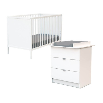 Lit bébé à panneaux Webaby 60x120 blanc + Meuble ou commode à langer Webaby blanc AT4