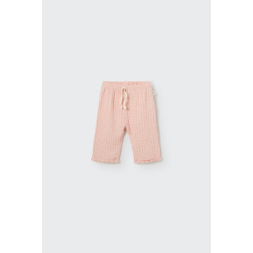 Pantalon à carreaux en gaze coton bio Crystal Pink COZMO face