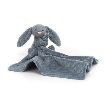 Peluche Lapin Bashful Dusky Blue Bunny avec doudou Jellycat face