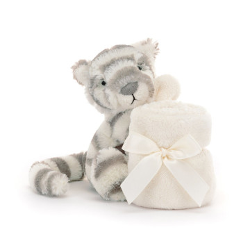 Peluche tigre Bashful Snow Tiger Soother avec doudou Jellycat