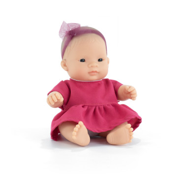 Poupée 21 cm fille asiatique - robe rose MINILAND face