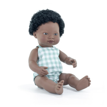 Poupée 38 cm africaine - barboteuse à carreaux MINILAND face
