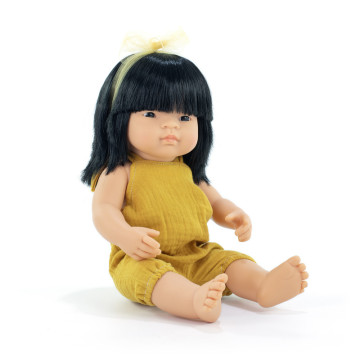 Poupée 38 cm asiatique - barboteuse moutarde MINILAND face