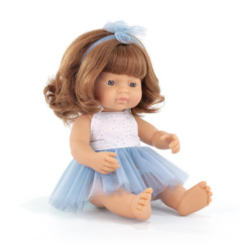 Poupée 38 cm rousse - tutu bleu MINILAND face