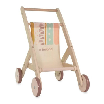 Poussette pour poupée en bois 100 % FSC Miniland produit face