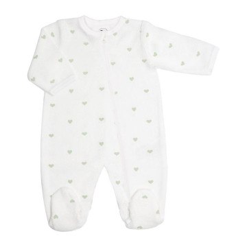 Pyjama en velours Zip Coeur vert Trois Kilos Sept