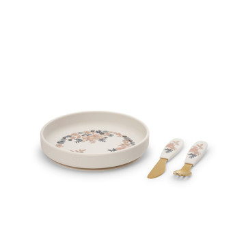 Set assiette en silicone - Blue Garden Elodie produit face