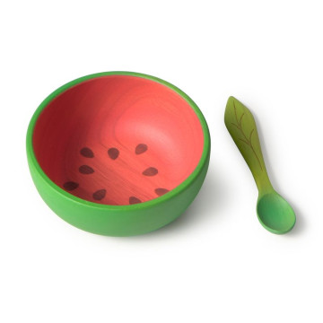 Set repas en bois d'hévéa Bol et Cuillère Pastèque Oli & Carol produit