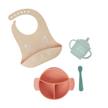 Set repas silicone Learn Isy bol, tasse, cuillère et bavoir Renard Babymoov