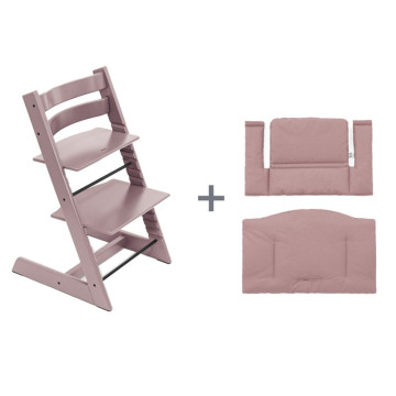 Chaise haute Tripp Trapp Hêtre avec coussin Stokke Heather Mauve