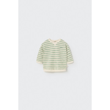 Sweatshirt rayé en coton bio Grass Green Cozmo face