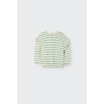 Sweatshirt rayé en crêpe coton bio Grass Green COZMO face