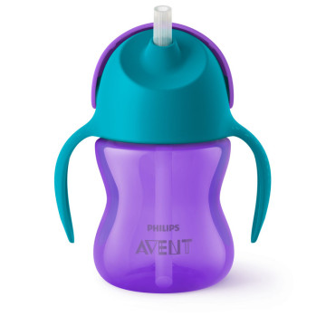 Tasse à paille flexible violet Philips Avent face 