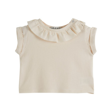 Tee-shirt coton bio collerette Crème Emile & Ida enfant face