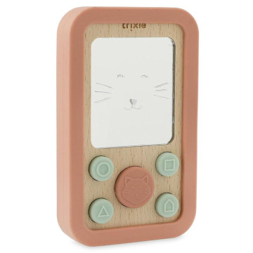 Téléphone bébé en silicone et bois Mrs Cat Trixie recto