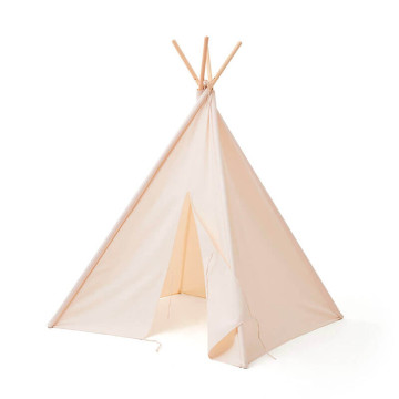 Tente TIPI Beige avec pompons colorés + 2 oreillers et tapis de jeu