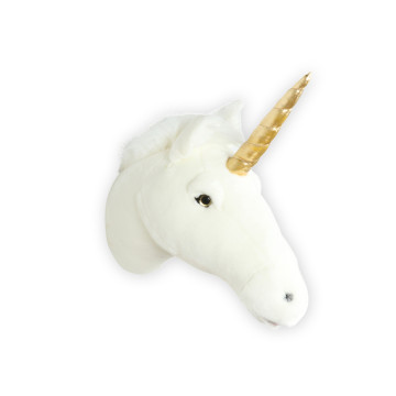 Trophée Peluche Licorne Blanche Claire WILD AND SOFT face