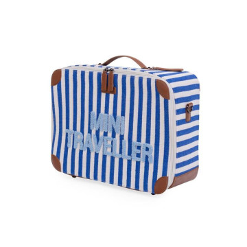 Valise enfant Mini Traveller Rayures  Bleu Electrique /Bleu Clair Beaba produit face