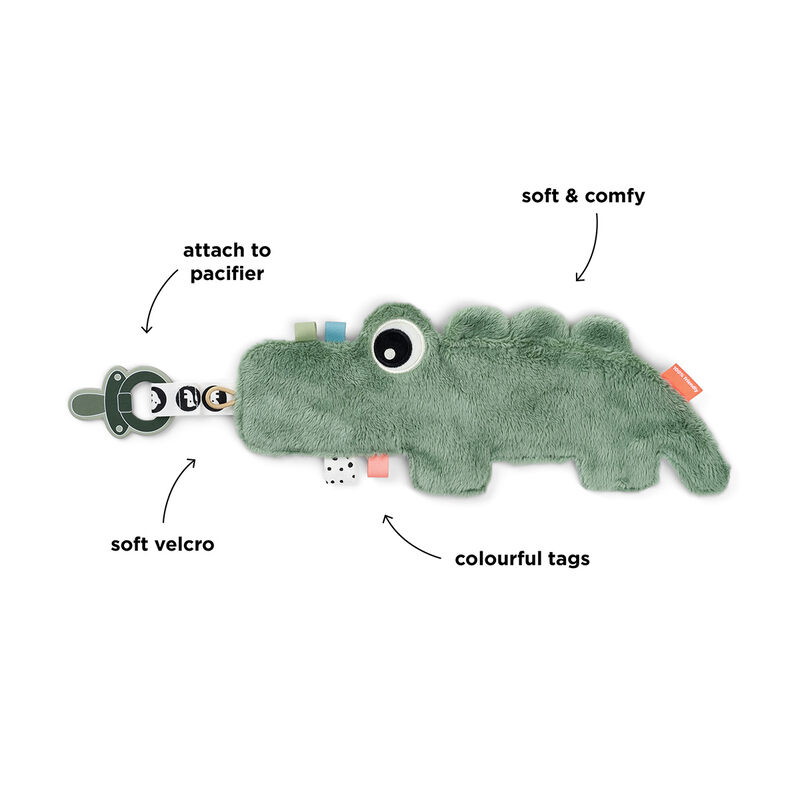 Doudou attache-sucette Croco Vert Done by Deer information