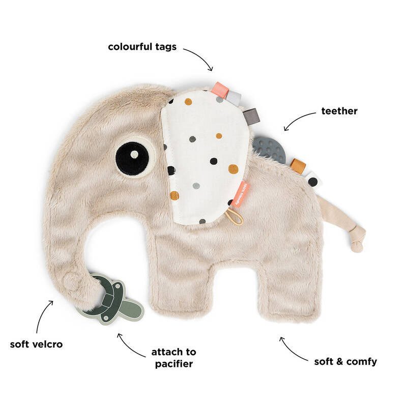 Doudou attache-sucette Elphee Sable Done by Deer information