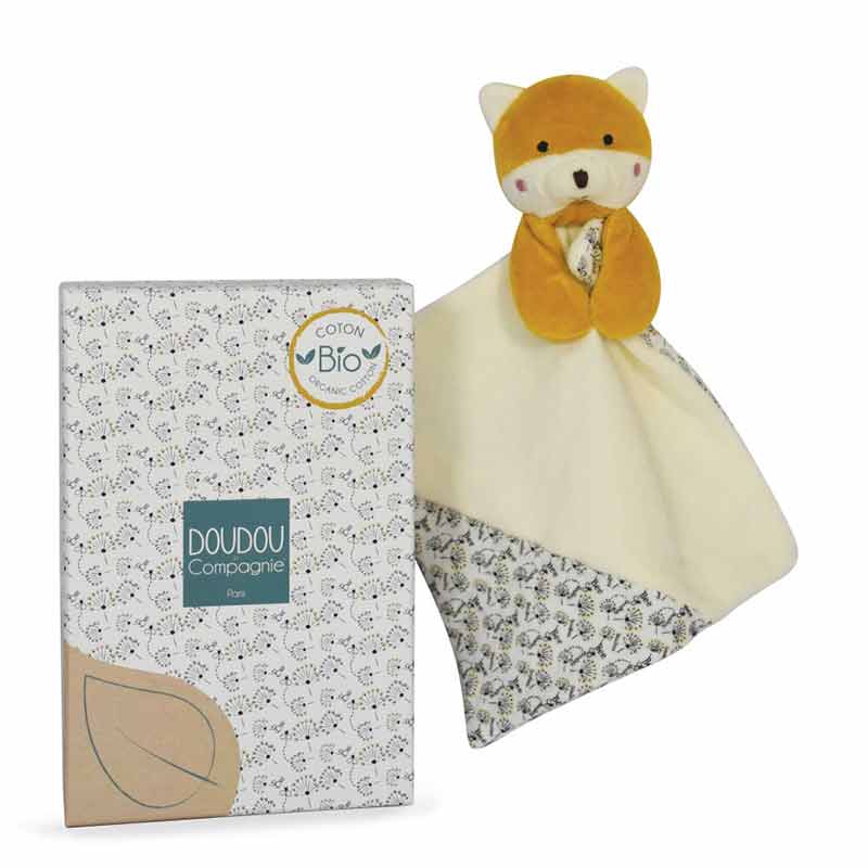 Doudou bébé Renard Bio Doudou et Compagnie Blanc packaging