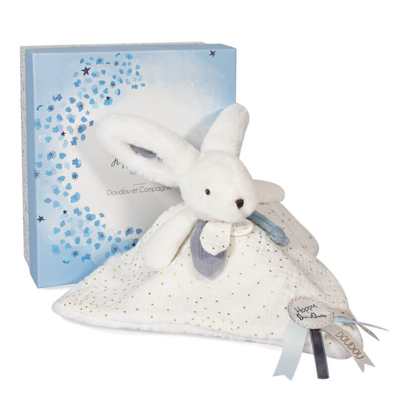 Doudou Happy Glossy Pompon blanc 25 cm Doudou et compagnie packaging