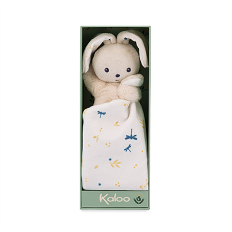 Doudou lapin carré douceur blanc délicat Kaloo packaging