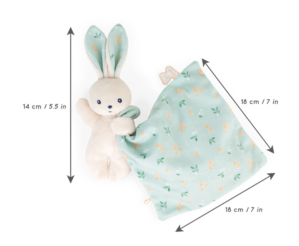 Doudou lapin carré douceur bouquet d'agrumes Kaloo dimensions